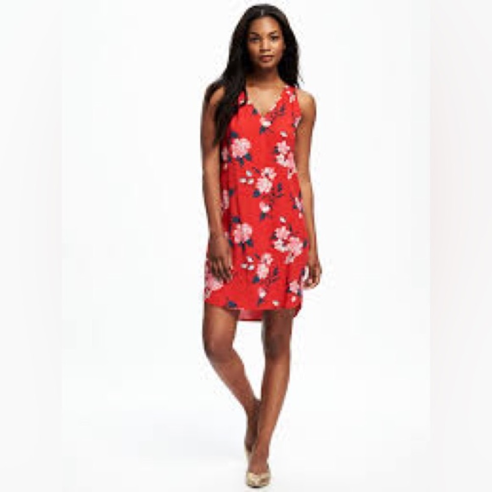 Old Navy Red Floral V-Neck Shift Dress NWT